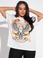 SHEIN SXY Women's Eagle & Letter Print T-Shirt