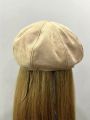 1pc Women's Brown Corduroy & Faux Shearling Patchwork Octagonal Beret Hat For Autumn And Winter, Fashionable And Retro