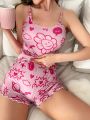 Floral Print Lettuce Trim Cami Top & Shorts PJ Set