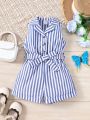 SHEIN Kids EVRYDAY Girls' Woven Striped Casual Romper