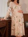 Maternity Floral Printed Long Sleeve Nightgown