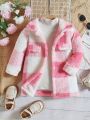 Young Girl Buffalo Plaid Pattern Flap Detail Teddy Coat Without Sweater