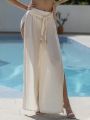 SHEIN Swim Vcay Solid Belted Wide Leg Cover Up Pants