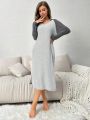 Women'S Hooded Contrasting Color House Dress With Raglan Sleeves