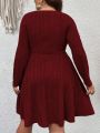 SHEIN CURVE+ Plus Size Women's Ribbed Long Sleeve Bodycon Dress