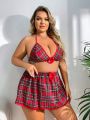 Classic Sexy Plus Size Plaid Printed Sexy Role Play Costume 2pcs/set