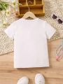 SHEIN Kids CHARMNG Little Girls' Fashionable Printed Short Sleeve T-Shirt