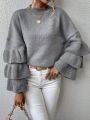 SHEIN Essnce Mock Neck Layer Sleeve Ruffle Trim Sweater