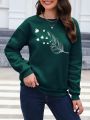 Feather Print Drop Shoulder Sweatshirt