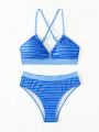 SHEIN Swim Vcay Striped And Print Two-Piece Swimsuit Set