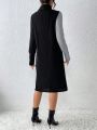 SHEIN Privé Turtleneck Two Tone Pocket Front Tee Dress