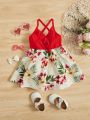 SHEIN Baby Tropical Print Ruffle Trim Cami Dress