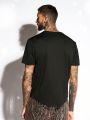 Manfinity LEGND Men'S Knitted Casual Short Sleeve T-Shirt With Slogan Print