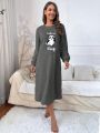 Bear & Letter Embroidery Plush Sleepwear Dress