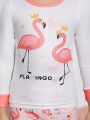 Little Girls' Flamingo Printed Long Sleeve Top & Long Pants Home Wear Set