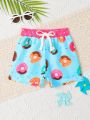 Baby Boys Donuts Print Drawstring Waist Swim Shorts