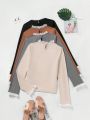 SHEIN LUNE 4pcs Lace Splice Long Sleeve T-shirts