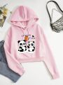 Women's Cartoon Panda Print Velvet Hooded Sweatshirt