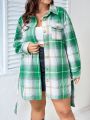 SHEIN Privé Plus Plaid Print Drop Shoulder Belted Coat