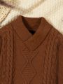 Little Boys' Relaxed Fit Cable Knit Sweater With Turn-down Collar