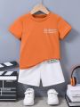 SHEIN Young Boy 2pcs/Set Letter Pattern Short Sleeve T-Shirt And Shorts