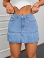 SHEIN ICON Pleated Denim Skirt