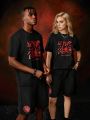 Game of Thrones X SHEIN 2pcs/Set Letter Printed Short Sleeve T-Shirt & Shorts