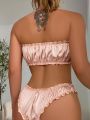 Ruched Frill Trim Bandeau Lingerie Set