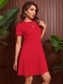 SHEIN Tall Solid Color Round Neck A-line Dress