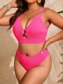 SHEIN Swim Vcay Plus Size Women's Solid Color Hollow Out Swimsuit Set