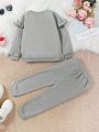 SHEIN Kids EVRYDAY Little Girls' Letter Print Ruffle Trim Sweatshirt And Joggers Two Piece Set