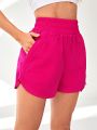 Solid Tulip Hem Sports Shorts