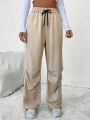 Pleated Straight-leg Drawstring Waist Pants