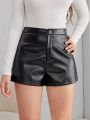 SHEIN Teen Girls Zip Fly PU Leather Shorts