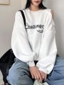 Dazy Star Text Pattern Hollow Out Drop Shoulder Sweatshirt