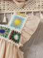 Baby Girls' Simple & Lovely Summer New Arrival Woolen Splice Flutter Sleeve Dress