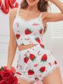 Women's Strawberry Print Pajama Set