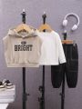 SHEIN 3pcs/set Baby Boys' Solid Color Long Sleeve Top With Hooded Sleeveless Sweatshirt And Jogger Pants