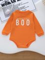 Casual Long-Sleeved Cotton Bodysuit With Cute Print Pattern For Infants And Toddlers, Comfortable Children'S Bodysuit For Spring, Autumn And Winter
