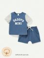 Cozy Cub Baby Boys' Letter Print Color Block Round Neck Short Sleeve T-Shirt And Casual Shorts Set