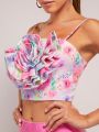 Stella Mae Floral Print 3D Applique Cami Top