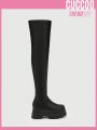 Cuccoo Everyday Collection Women's Stylish Black Punk Style Thick Soled Knee High Socks Boots With Elasticity