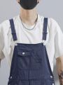 Manfinity Hypemode 1pc Men's Denim Overalls Jumpsuit With Adjustable Shoulder Strap & Slanted Pocket