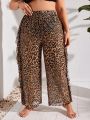 SHEIN Swim Vcay Plus Size Leopard Print Ruffled Hem Cover Up Long Pants