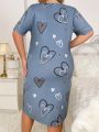 Plus Size Love Heart Print Short Sleeve T-Shirt Sleep Dress