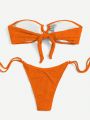 SHEIN Swim Basics Ring Linked Bandeau Tie Side Bikini Swimsuit