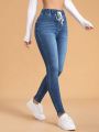 Drawstring Waist Skinny Jeans