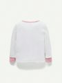 Cozy Cub Baby Girls' Elegant Ballet Shoes Pattern Round Neck Sweatshirt And Striped Pants Homewear Set, Pink & White Colors Mix