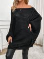 Off-Shoulder Batwing Sleeve Pullover Sweater