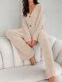 Women's Solid Color Ribbed Knit Lounge Wear Set